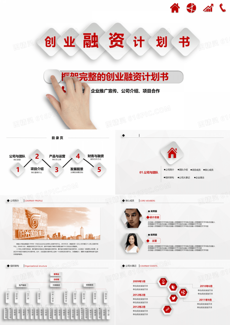 红色创业融资计划书PPT模板