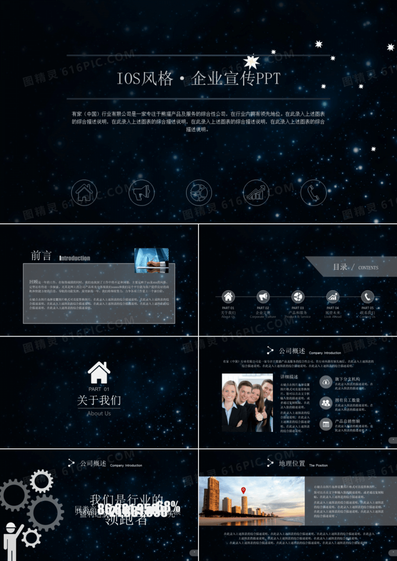 星空黑IOS风格企业宣传PPT模板