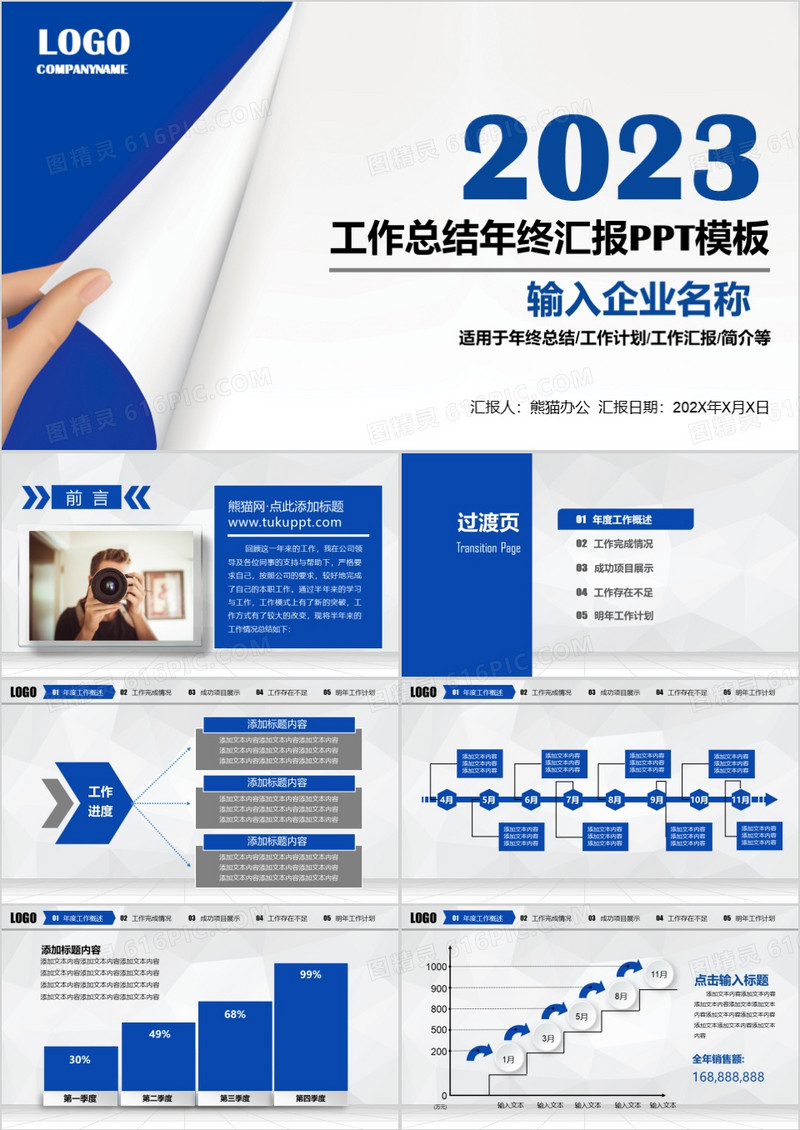 2023简约蓝色商务风工作总结PPT