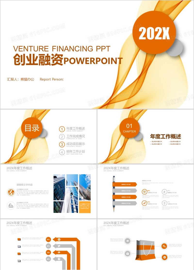 橙色科技曲线创业融资商业计划书PPT