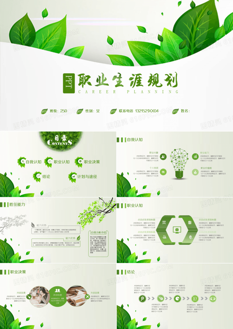 绿色简约职业生涯规划PPT模板