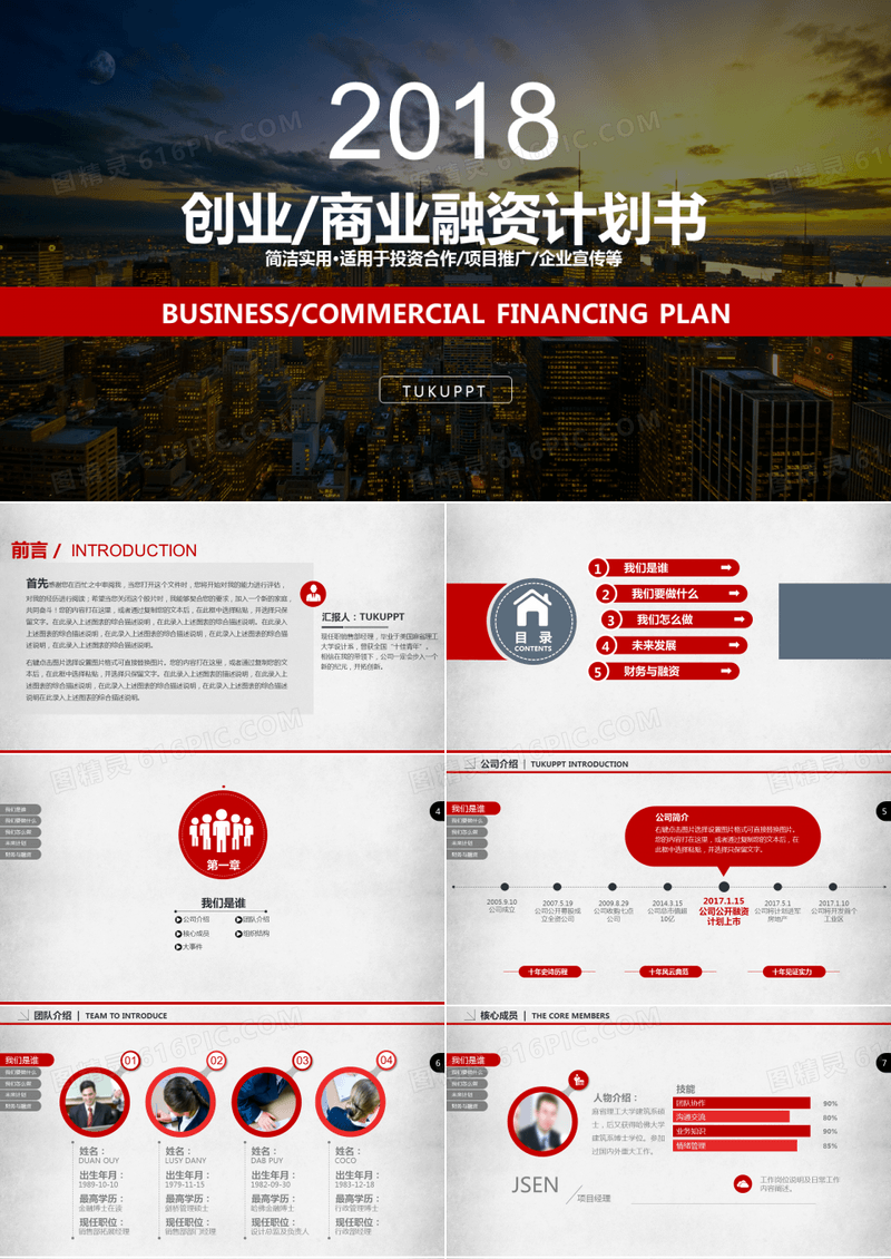 红色主题创业/商业融资计划计划书PPT模板
