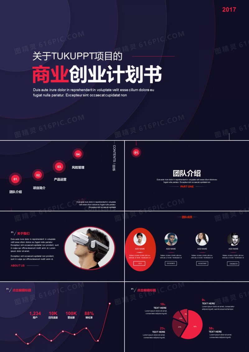 深红色商业创业计划书PPT模板