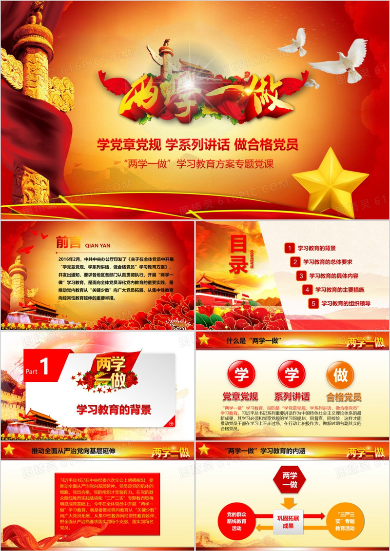 两学一做学习教育方案专题党课PPT模板