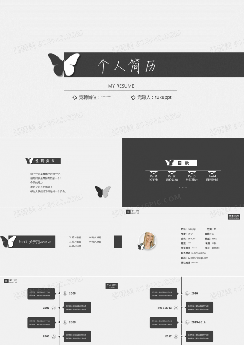 2019年蝶变时尚简约个人简历岗位竞聘述职报告PPT模板