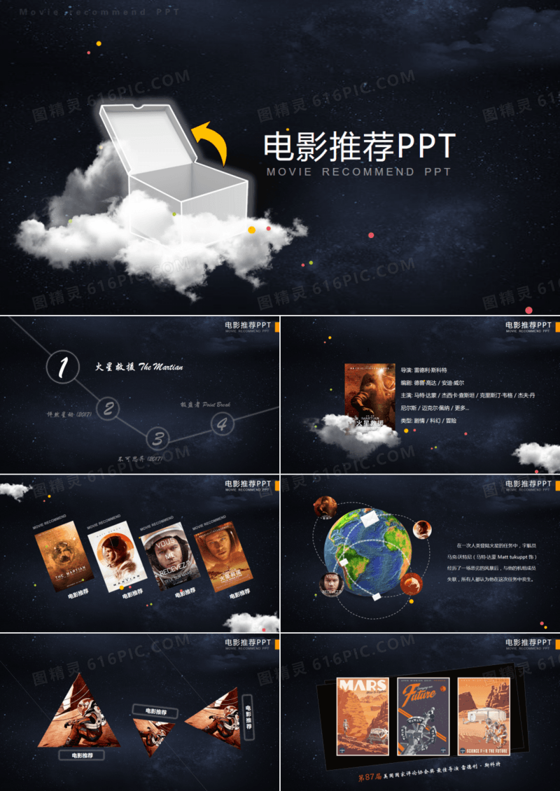 黑色时尚电影宣传推荐PPT模板