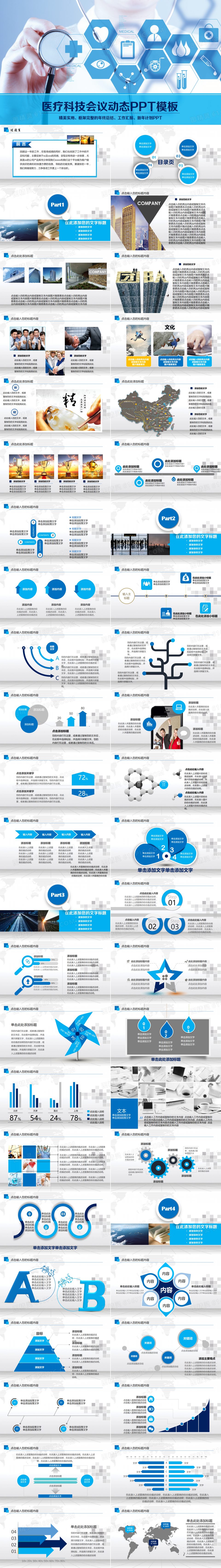 2019蓝色触屏简约大气医疗科技会议动态ppt模板化学科学研究实验报告PPT模板