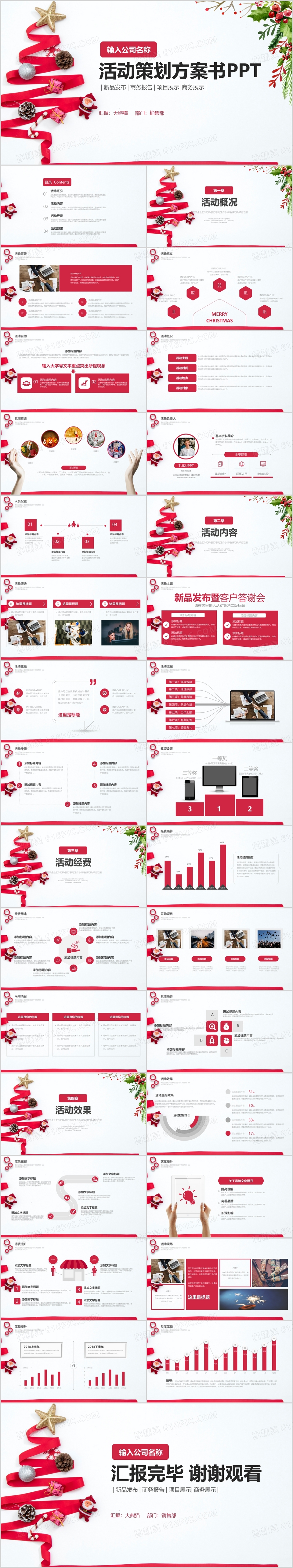 2019红色简约完整框架圣诞节活动策划方案ppt模板