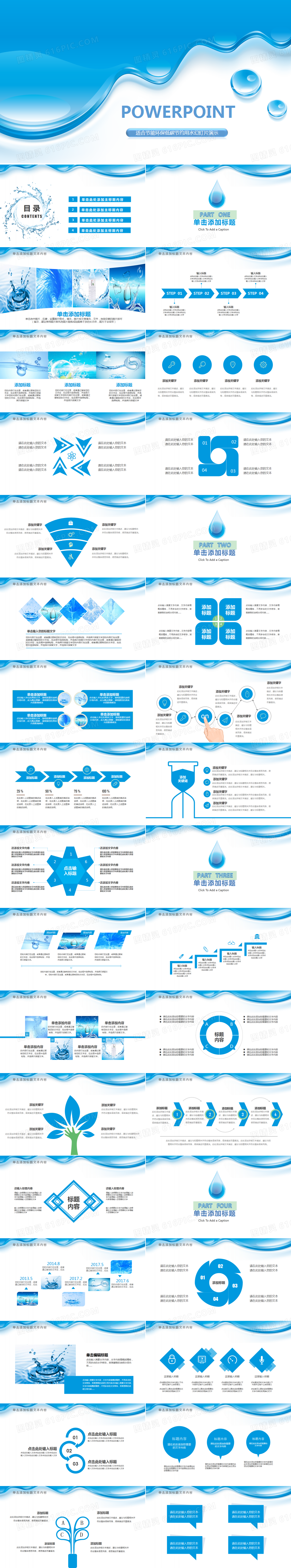 蓝色纯净动感水行业环保PPT模板