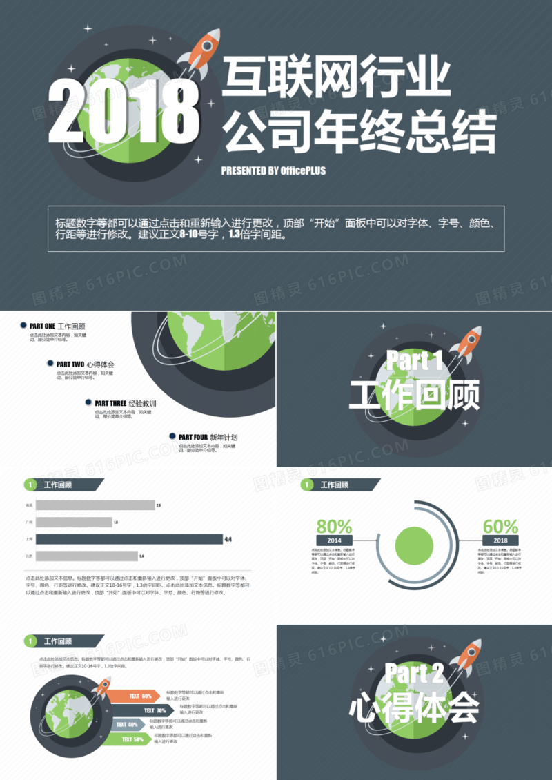 商务扁平化互联网行业年终总结PPT模板