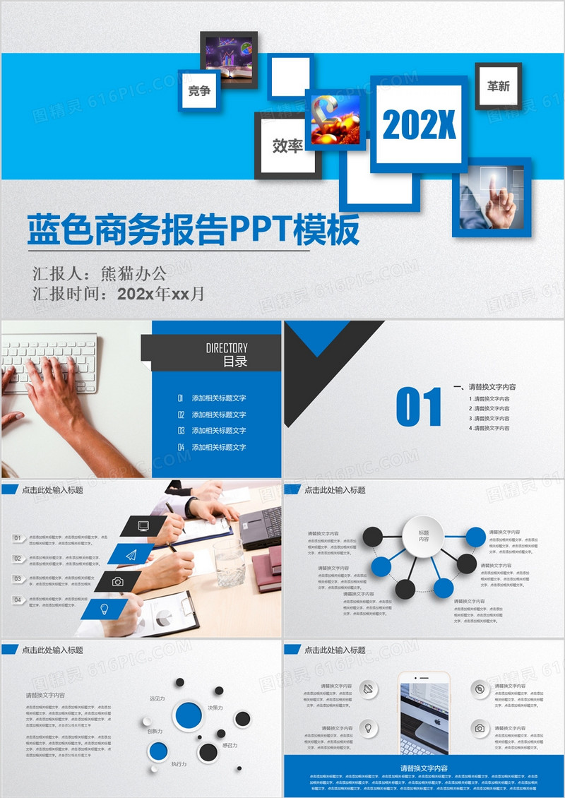 202X蓝色商务报告PPT模板