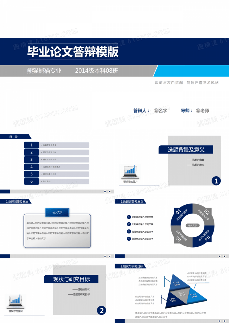深蓝与灰白搭配简洁严谨学术风格