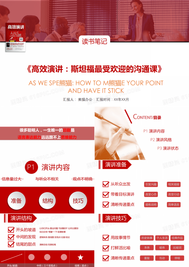 高效演讲读书笔记ppt模板