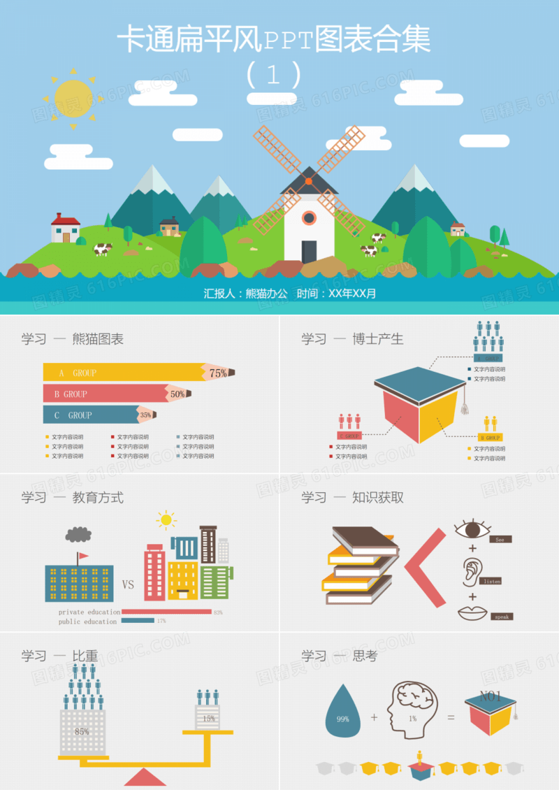 卡通扁平风PPT图表合集1