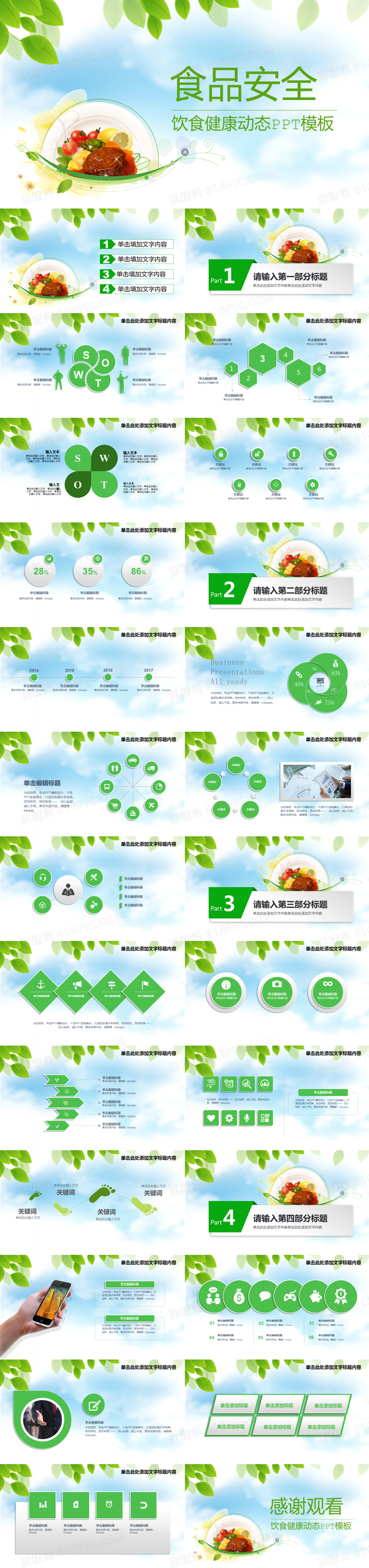 2019绿色简约食品安全饮食健康动态PPT模板