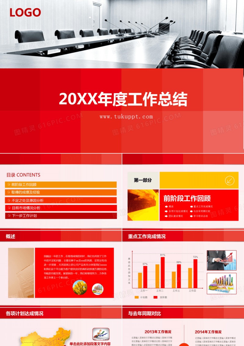 红色商务简约企业公司部门计划总结会议报告策划PPT模板