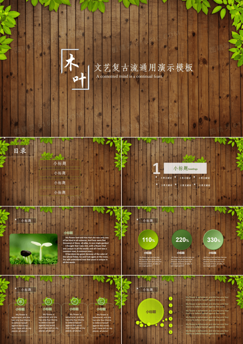 夏日绿叶木质文艺清新背景商业计划书数据分析创业路演融资通用PPT模板