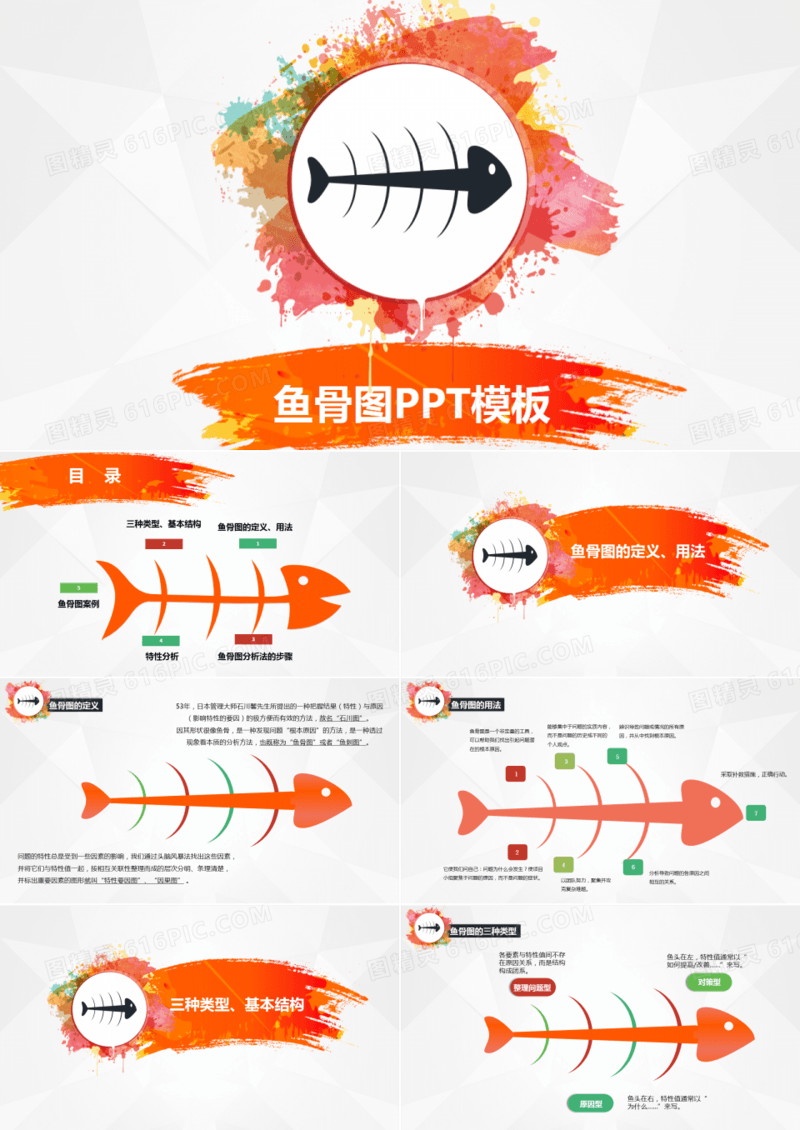 简约鱼骨图分析ppt模板