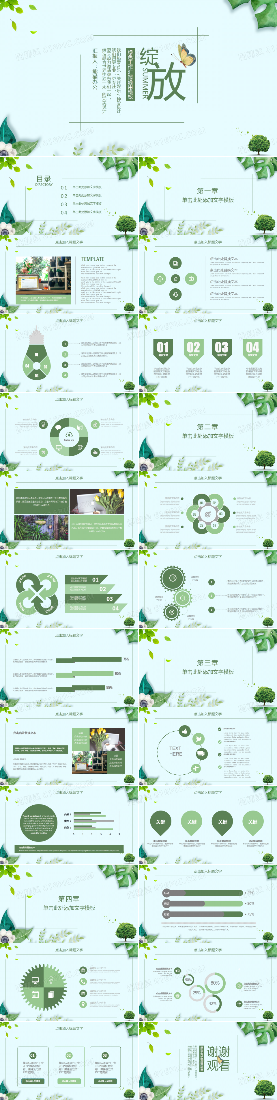 绿叶小清新述职报告通用PPT模板