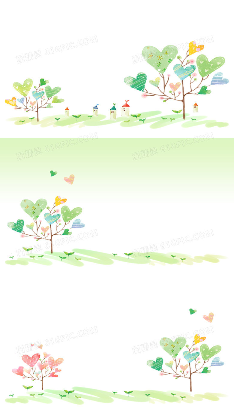 淡雅可爱心形小树PPT背景