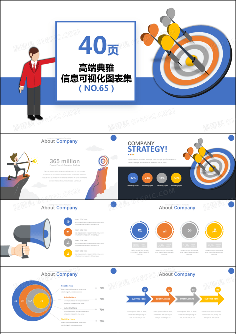 40页高端典雅紫色信息可视化PPT图表