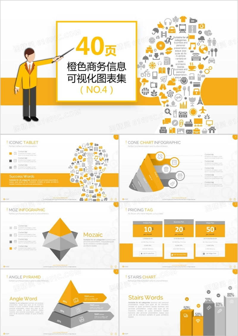 40页橙色暖冬信息可视化PPT图表