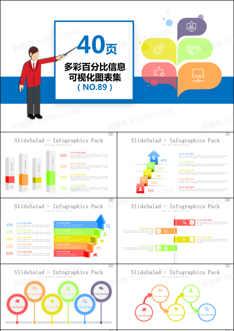 40页多彩百分百信息可视化PPT图表