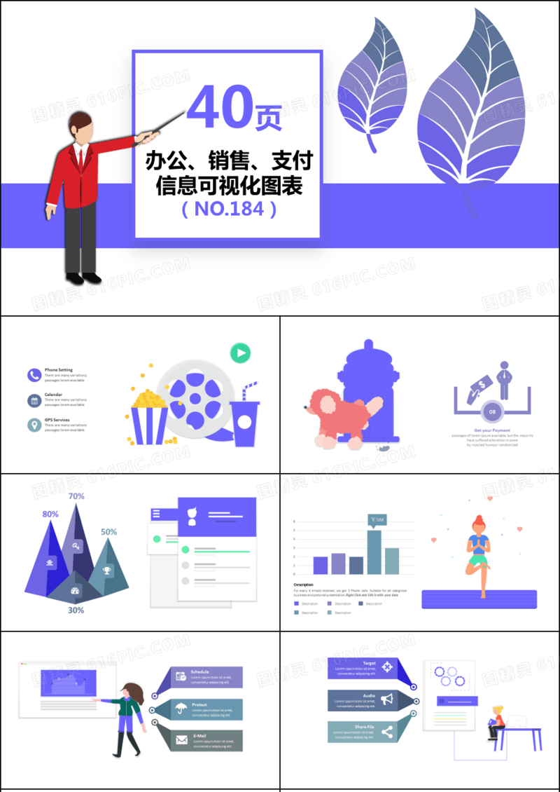 40页办公销售支付信息可视化PPT图表