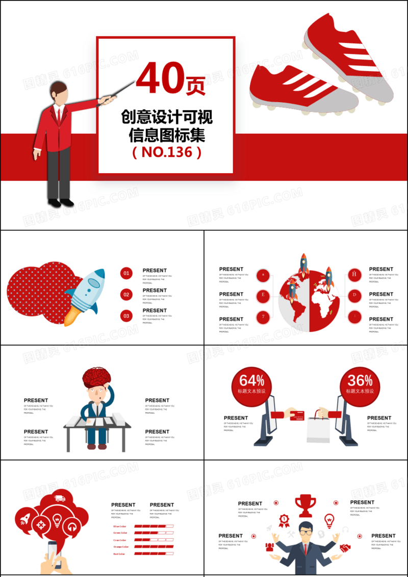 40页创意设计可视化图表集PPT模板