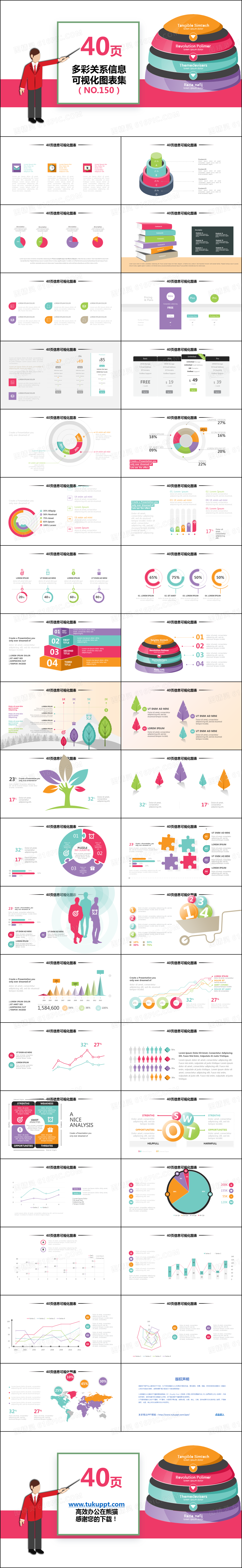 40页多彩关系图形信息可视化PPT图表