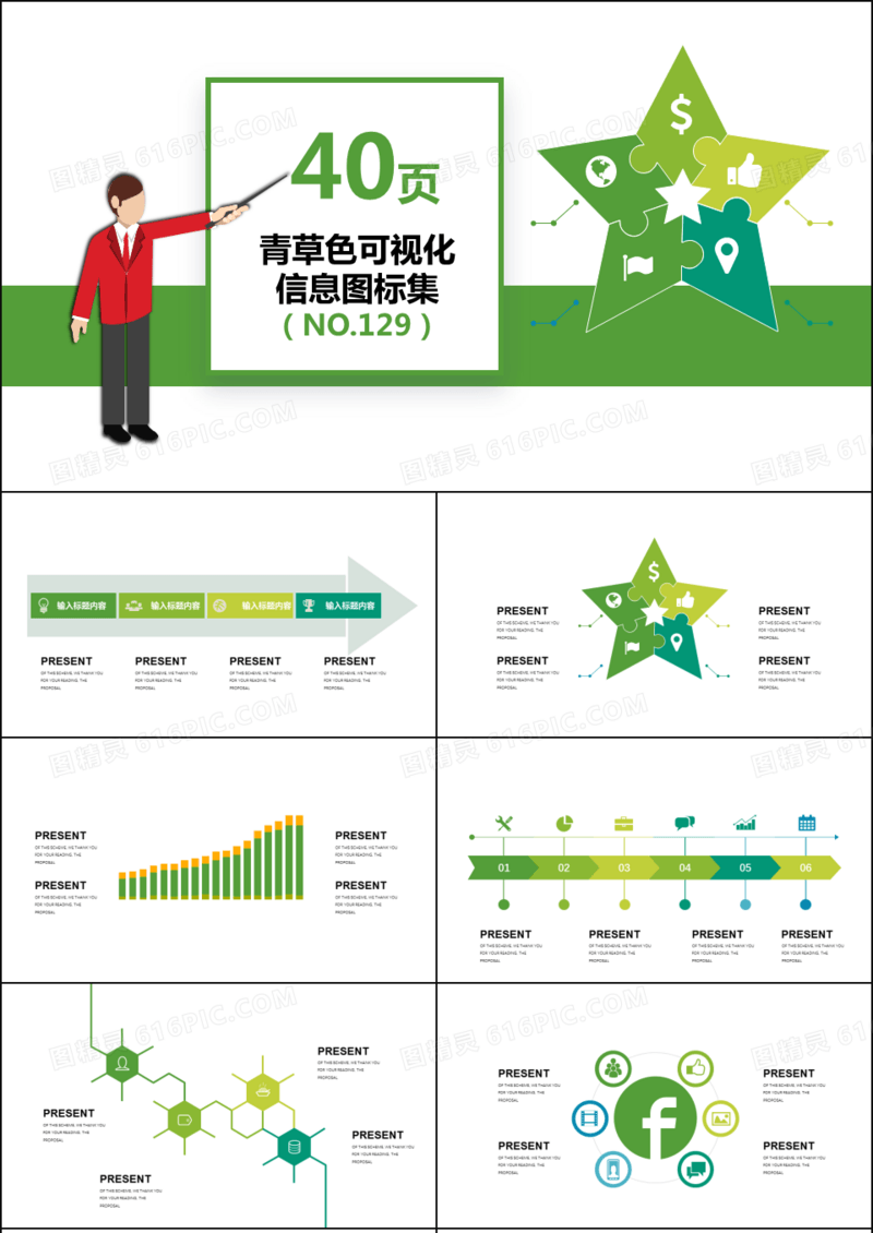 40页青草色信息可视化图表集PPT