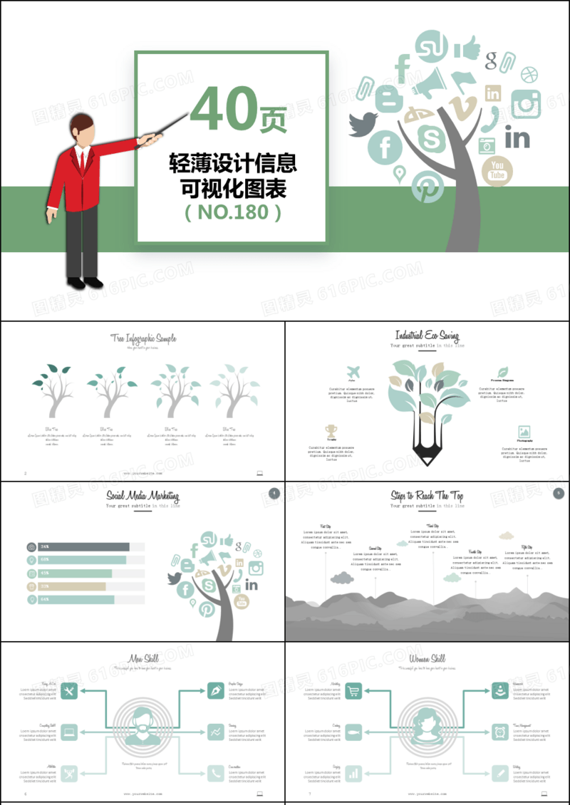 40页轻薄配色设计信息可视化PPT图表