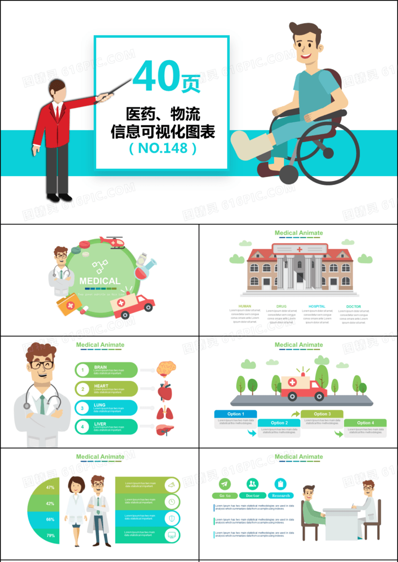 40页医药物流绿色信息可视化PPT图表