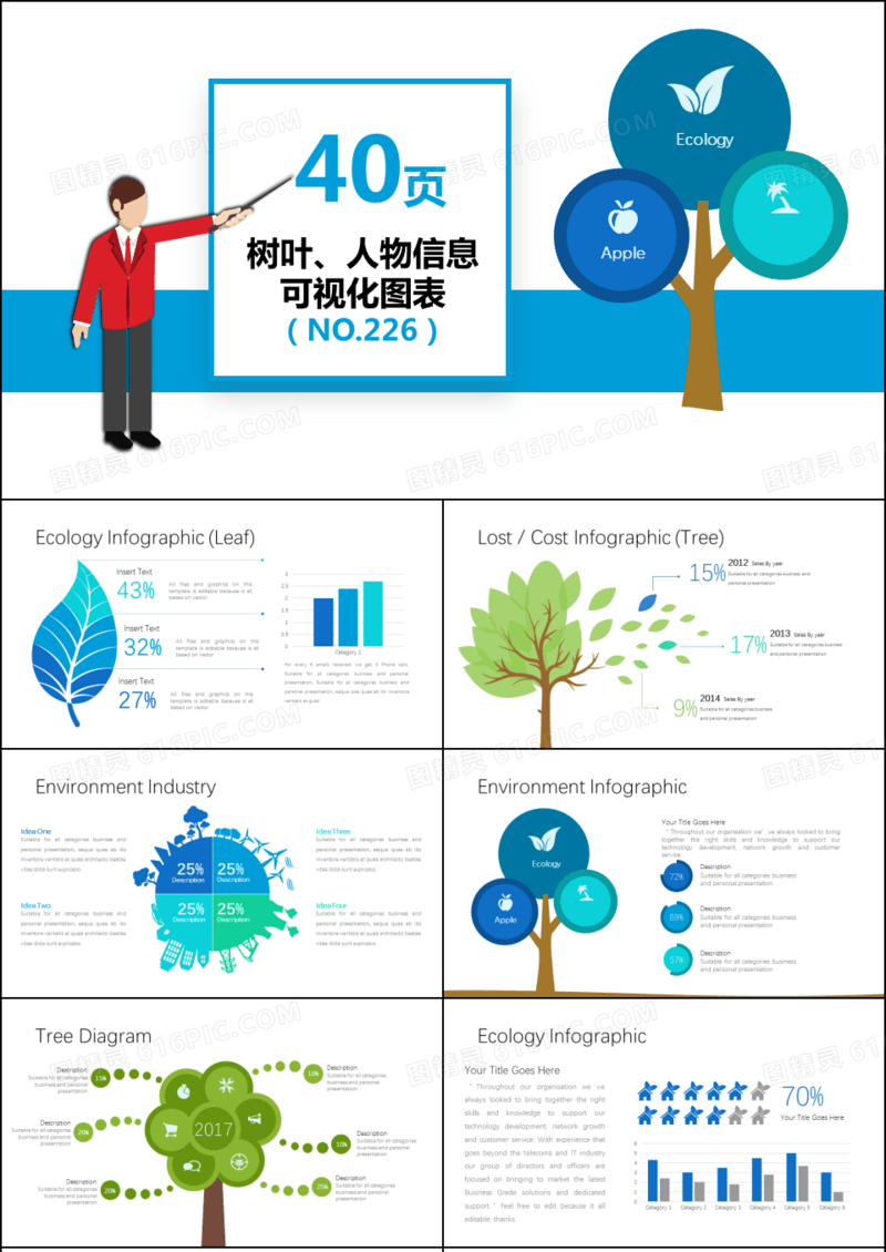 40套树叶人物信息可视化PPT图表