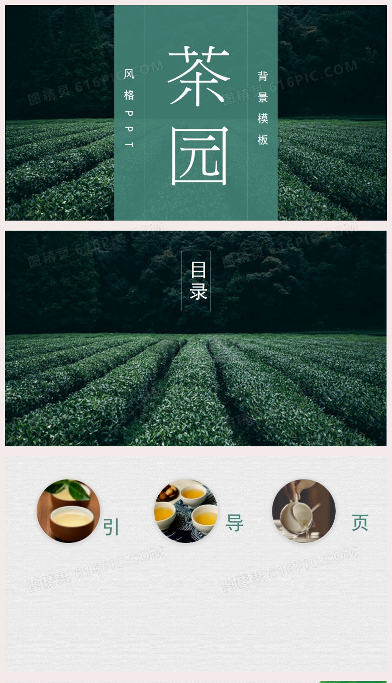 绿色茶园风格PPT背景模板