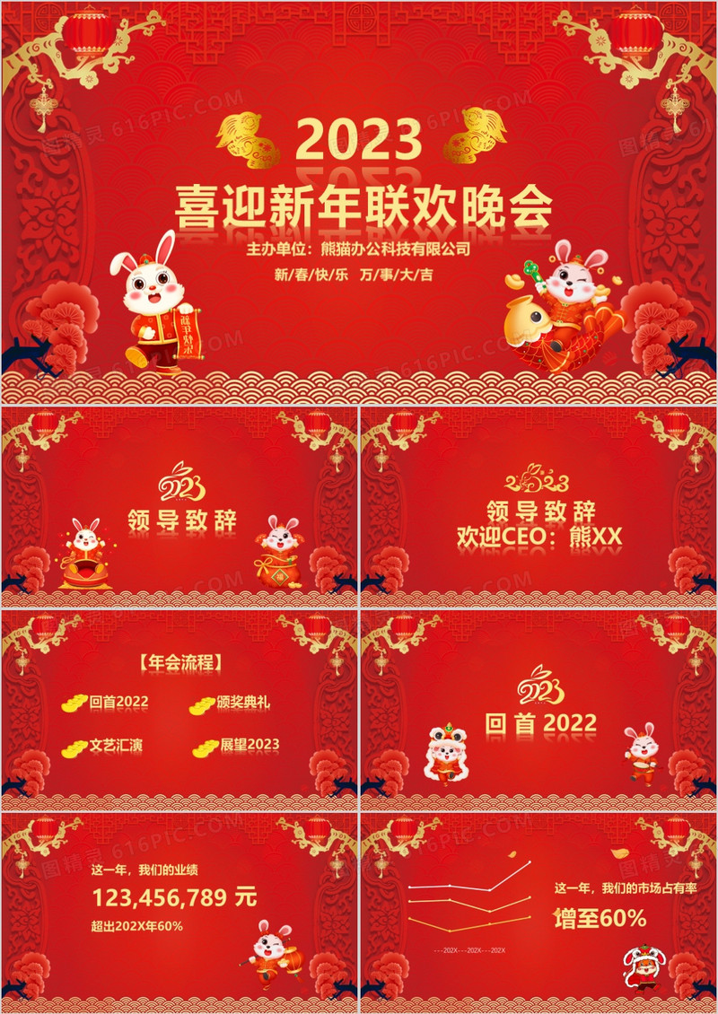 2023喜迎新年企业年会春节联欢晚会PPT模板