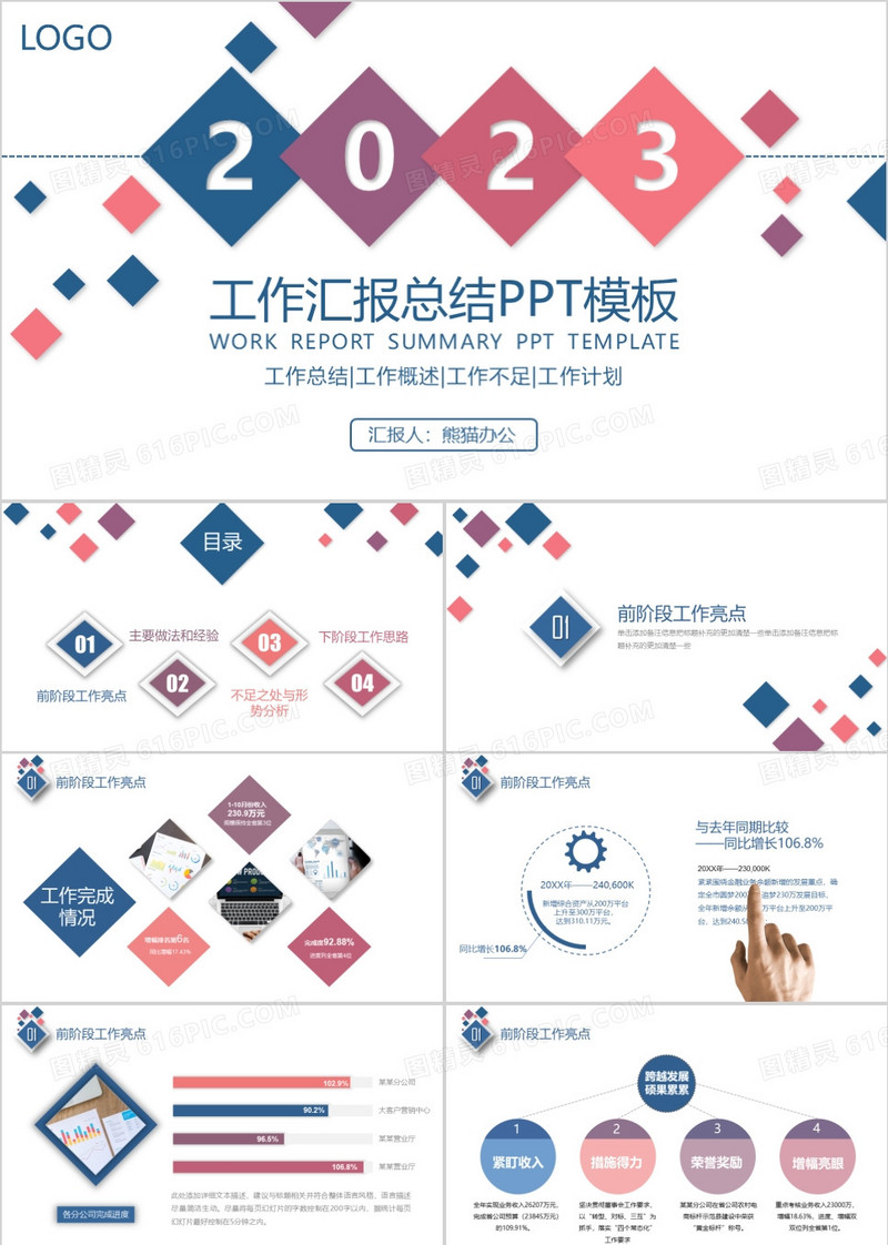 2023年彩色简约微粒体公司企业工作总结汇报计划PPT模板