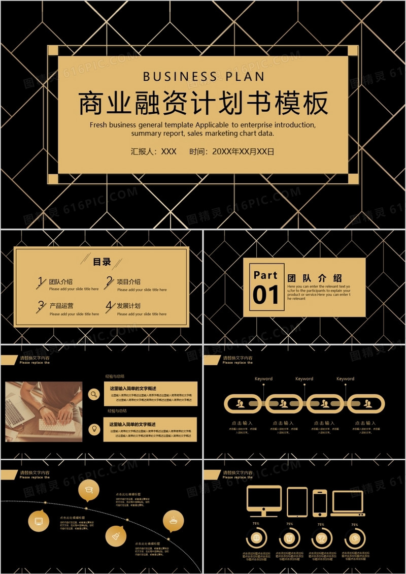 黑金大气商业计划书PPT模板