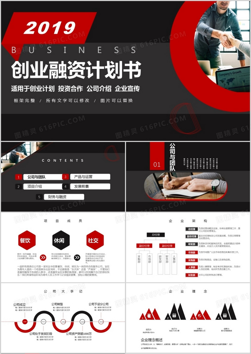 商务风红黑色商业计划书PPT模板