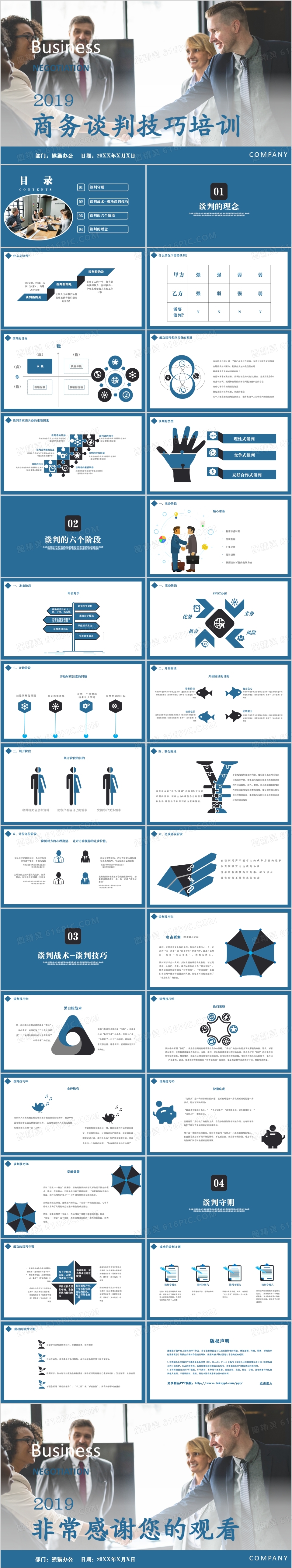 创意蓝色商务谈判技巧培训通用PPT模板
