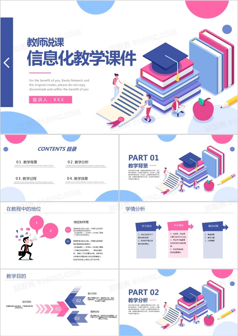 彩色扁平教师说课信息化教学课件PPT模板