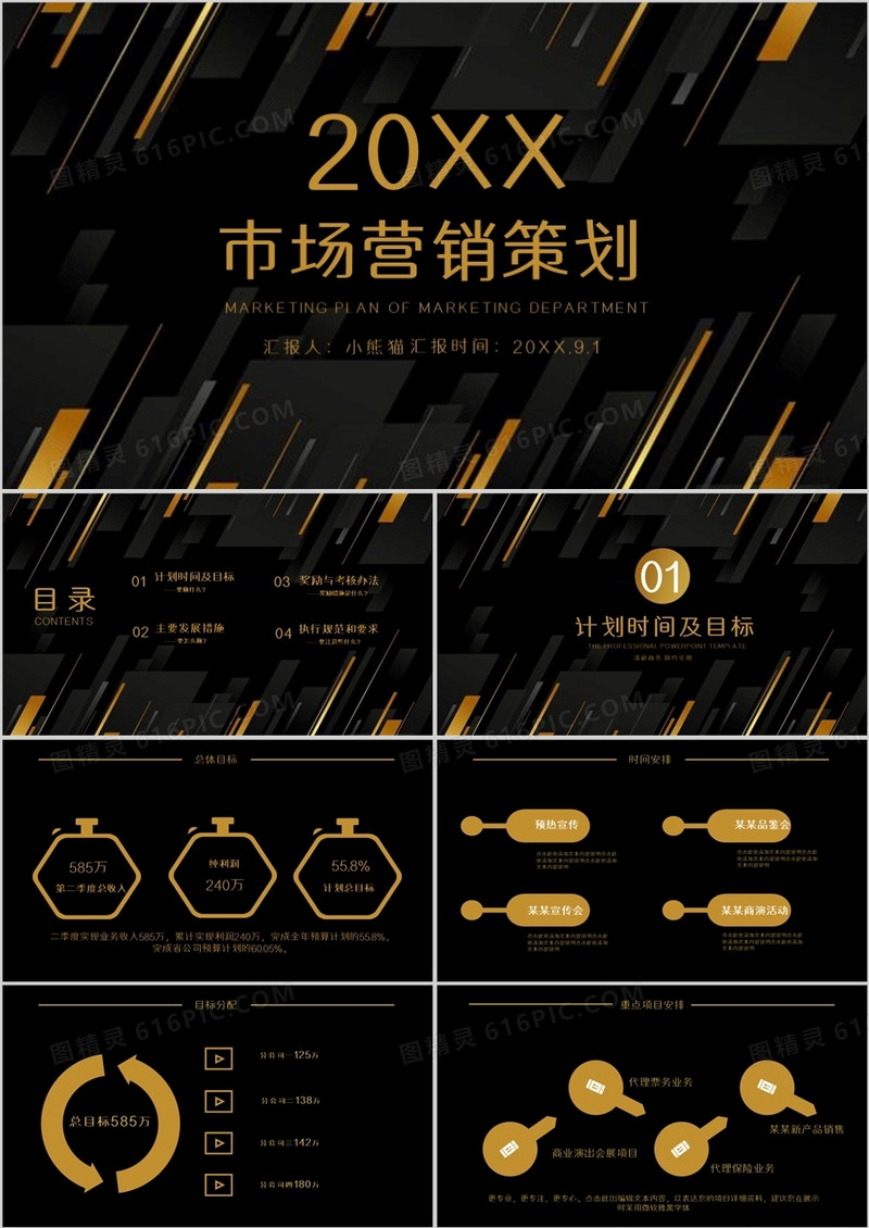 2022创意黑金市场营销策划PPT模版