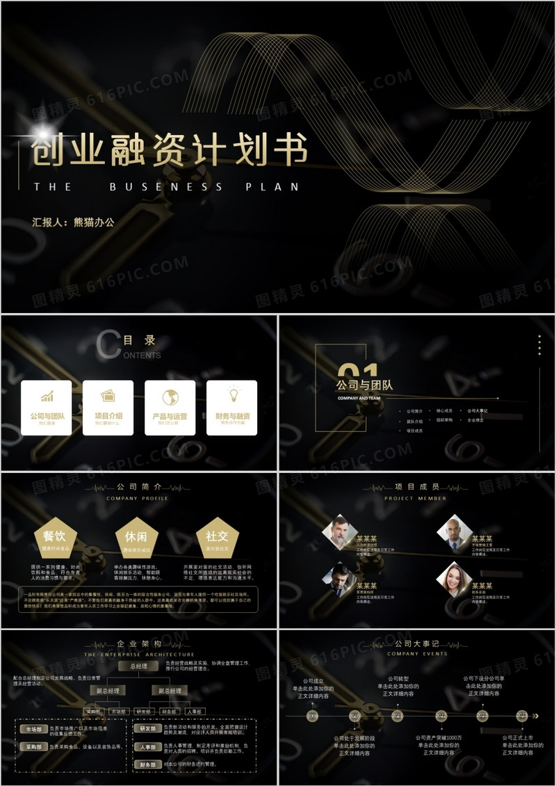 商务风金色大气创业融资计划书ppt模板