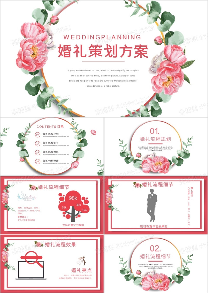 唯美花卉婚礼策划方案PPT模板