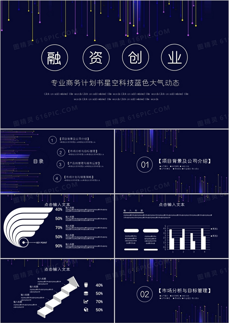 专业商务计划书星空科技蓝色大气PPT模板