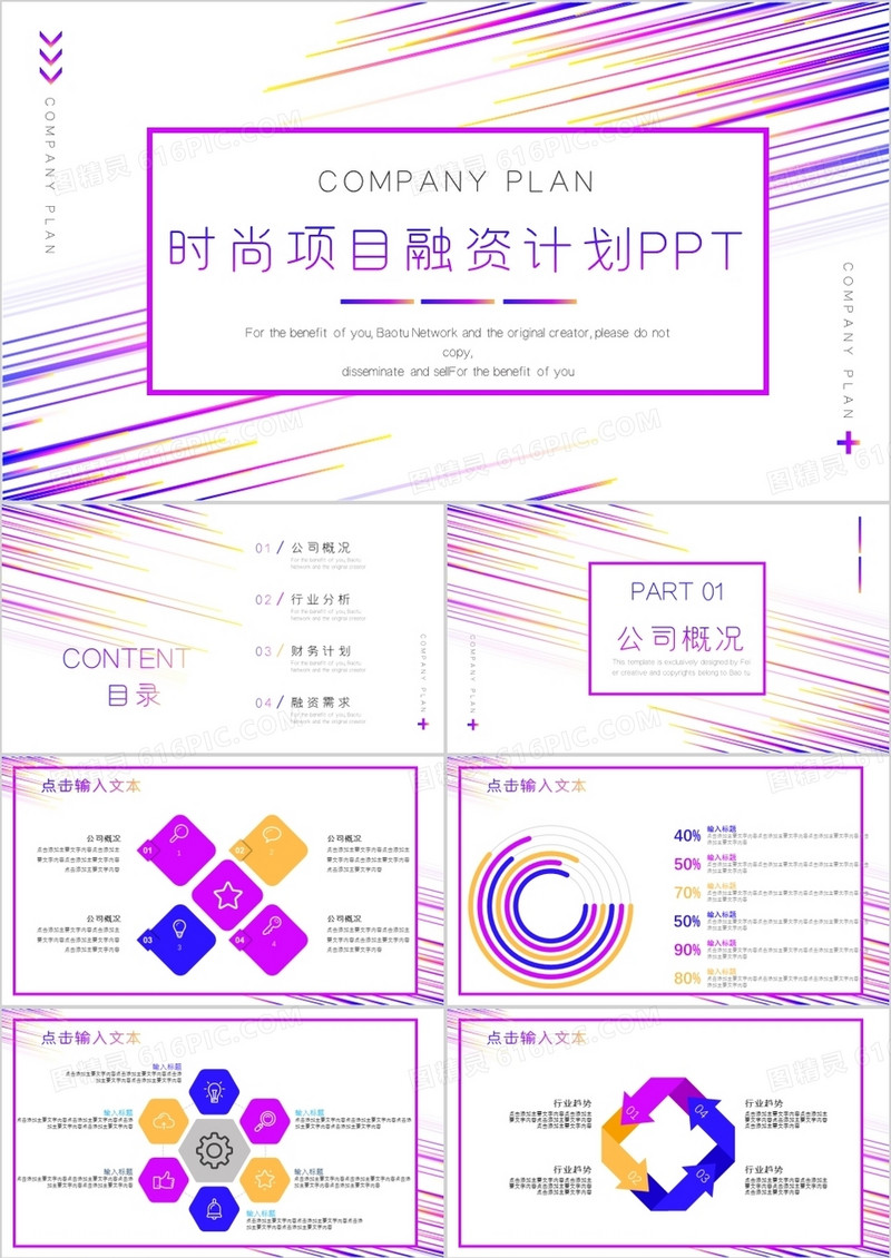 线条渐变炫彩项目融资计划PPT模板