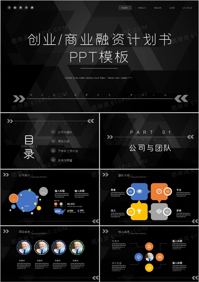 时尚黑色大气创业融资计划书通用PPT模板