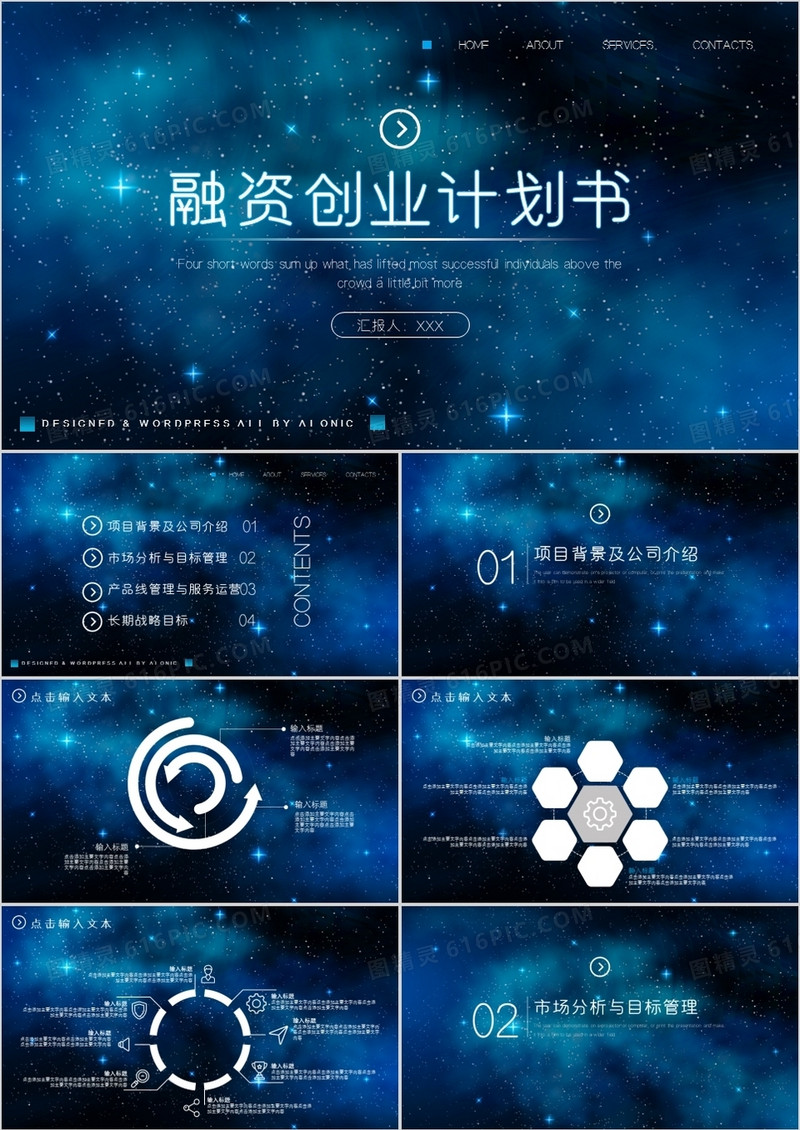 蓝色奇幻星空融资计划书通用PPT模板