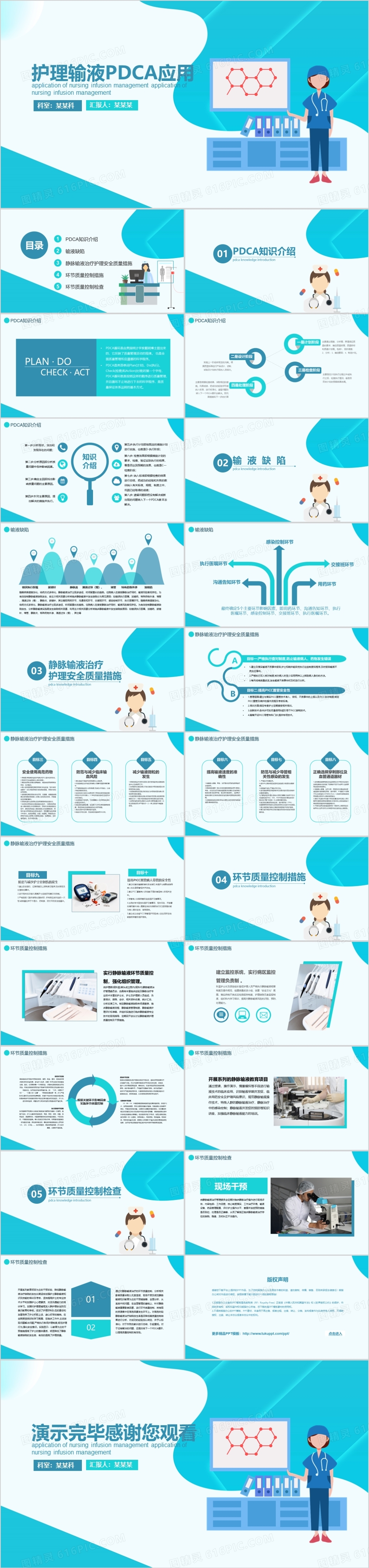 蓝色医用护理输液PDCA应用PPT模板
