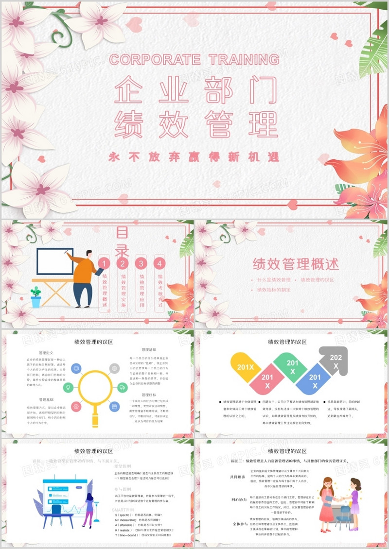 粉色唯美风企业部门绩效管理培训PPT模板